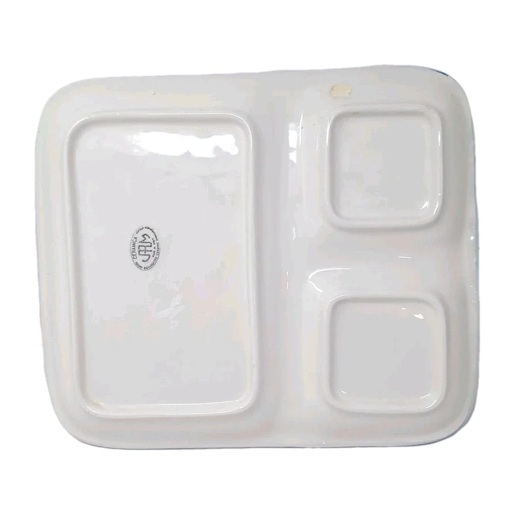 JRM Ceramica Divided Serving Plate Tray Made In Italy Hand Painted Blue Green‎